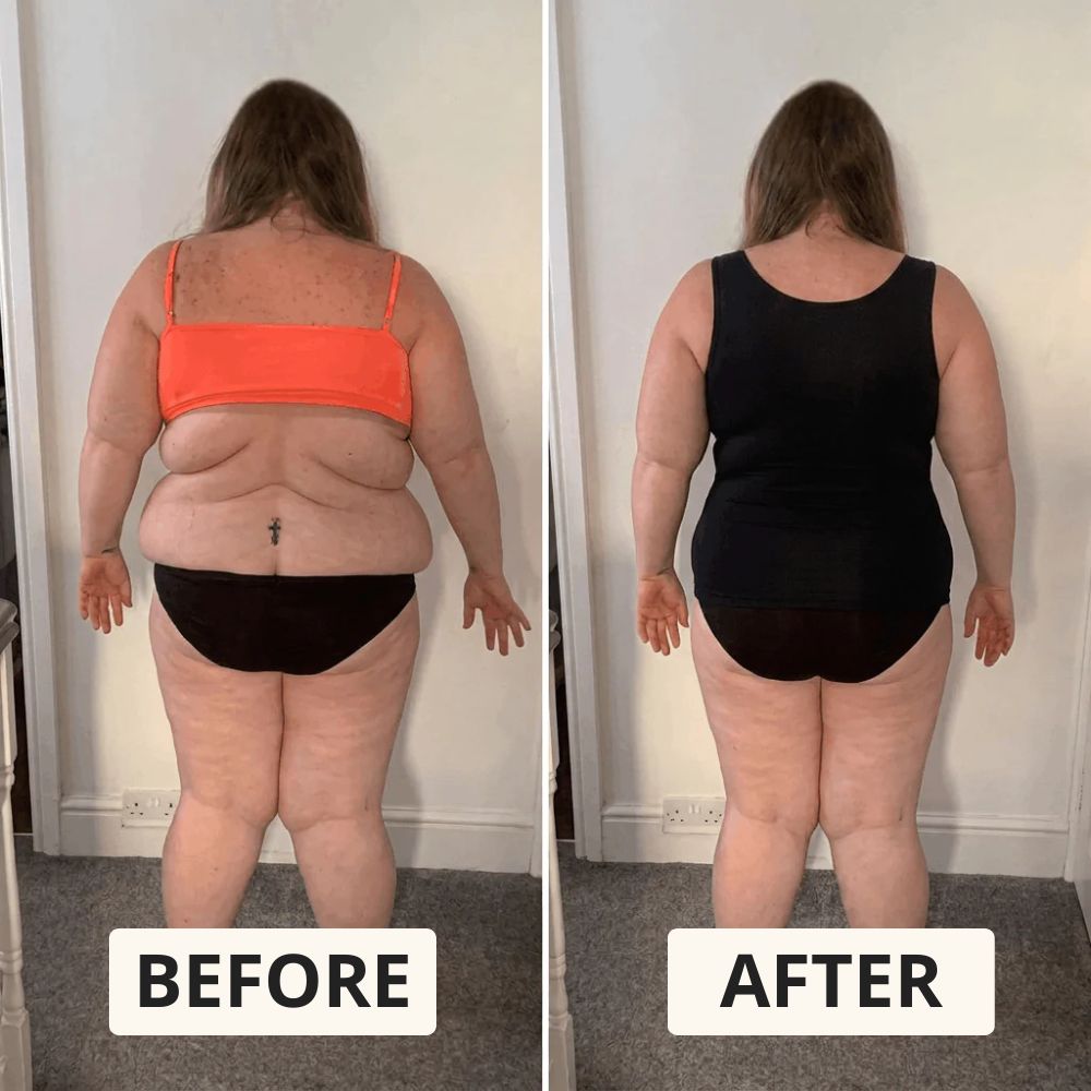 Back view before and after: old bra versus the tank