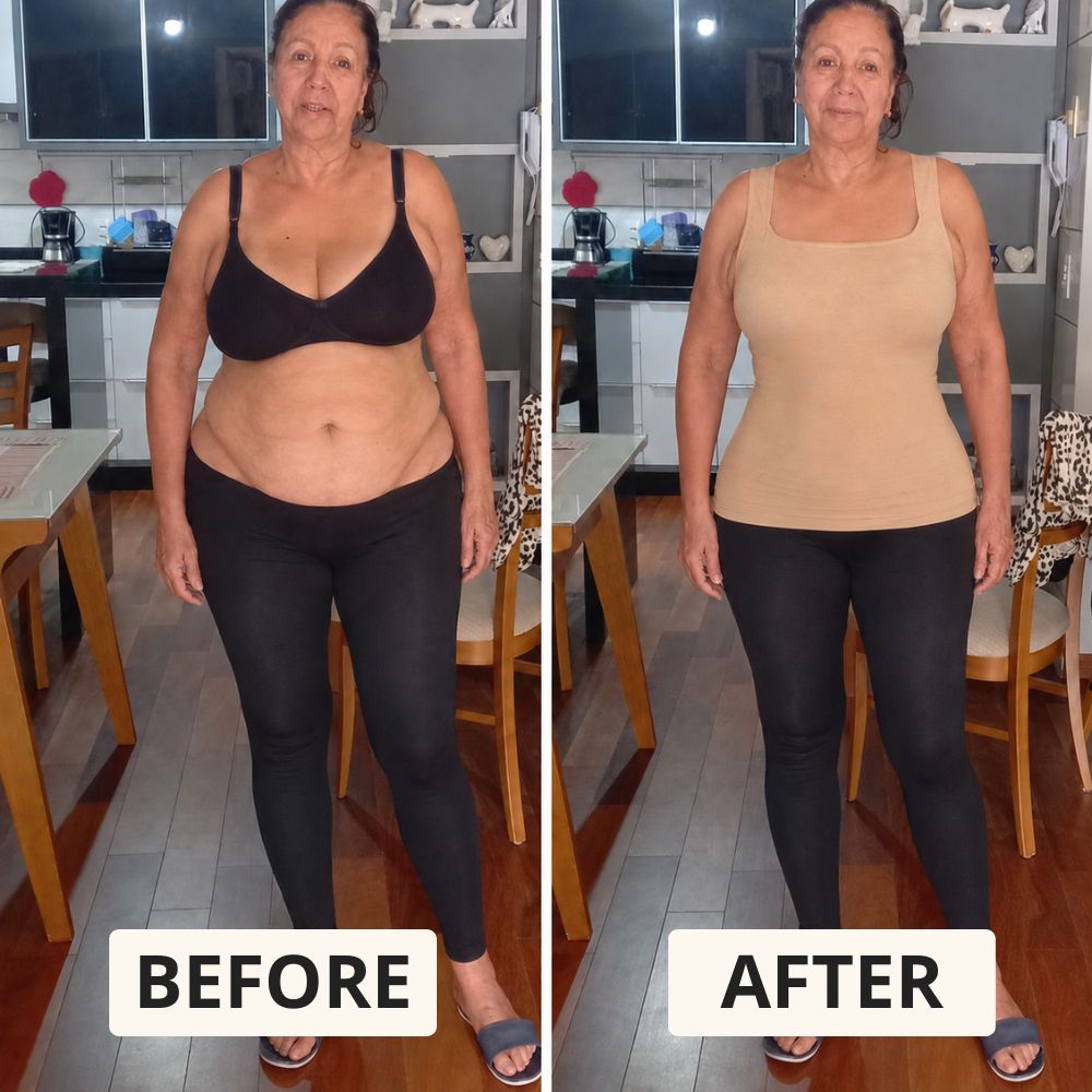 Before and after from the front: old bra versus the tank